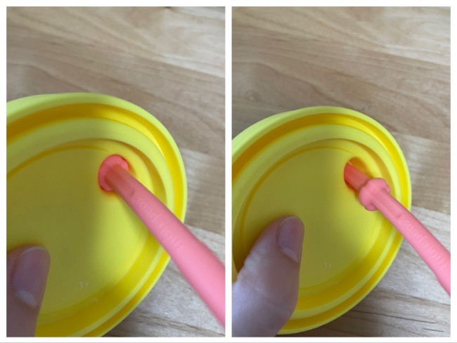 溝にしっかりはめ込むので、子どもの力でストローの抜き差しが簡単にできません