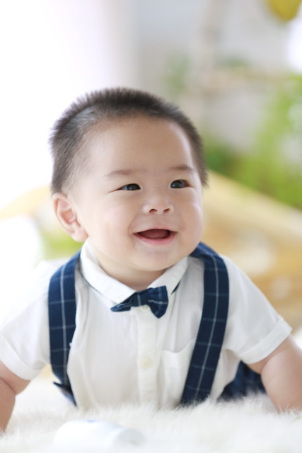 ニッコニコの次男。最後まで泣くことなく、頑張りました！